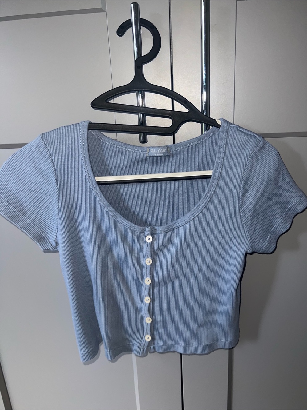 Brandy Melville Light Blue Ribbed Button Crop Top